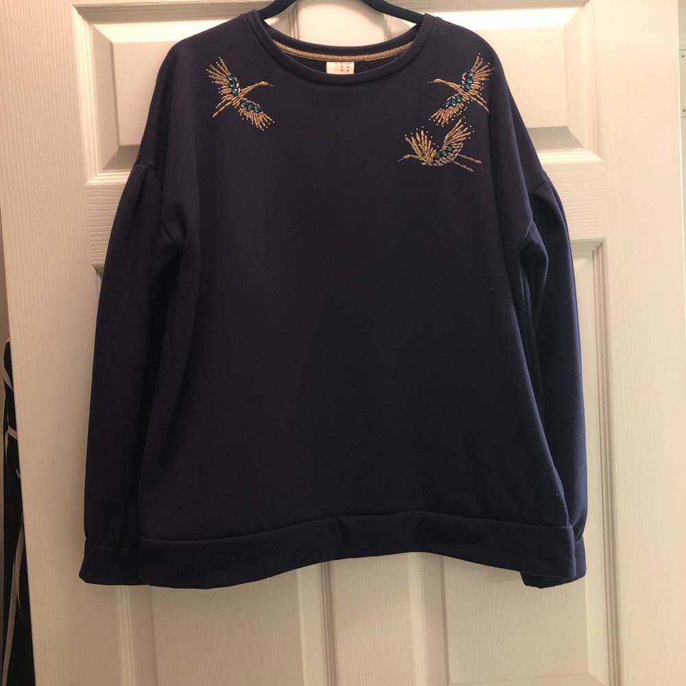 Embroidered puff sleeve sweatshirt